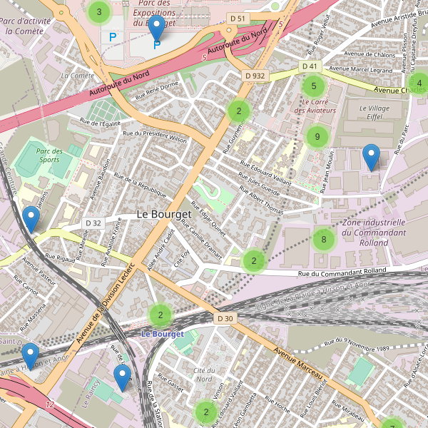 Carte des parkings à Le Bourget Thumbnail