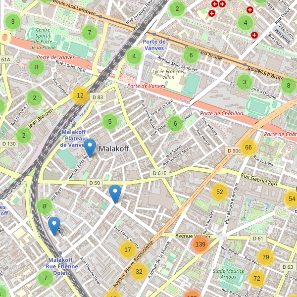 Carte des parkings à Malakoff Thumbnail