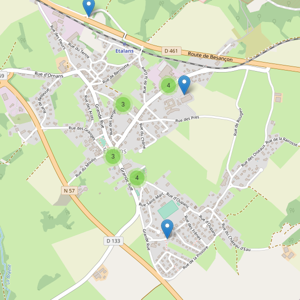 Carte des parkings à Étalans Thumbnail