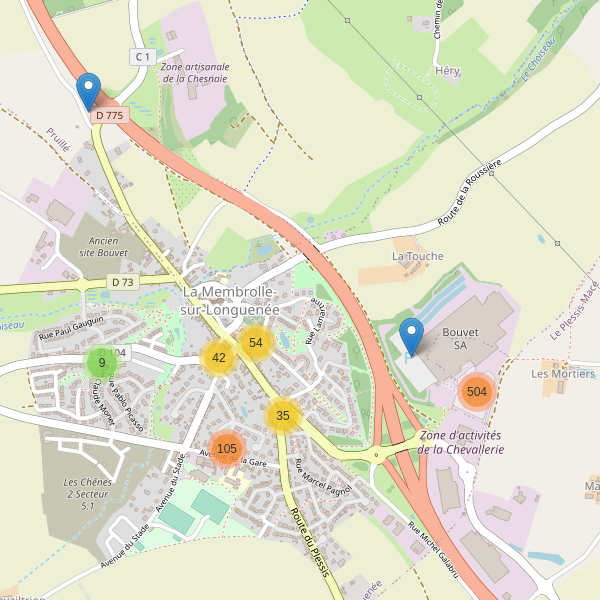 Carte des parkings à La Membrolle-sur-Longuenée Thumbnail