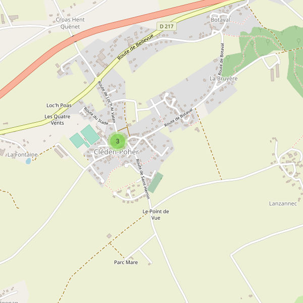 Carte des parkings à Cléden-Poher Thumbnail