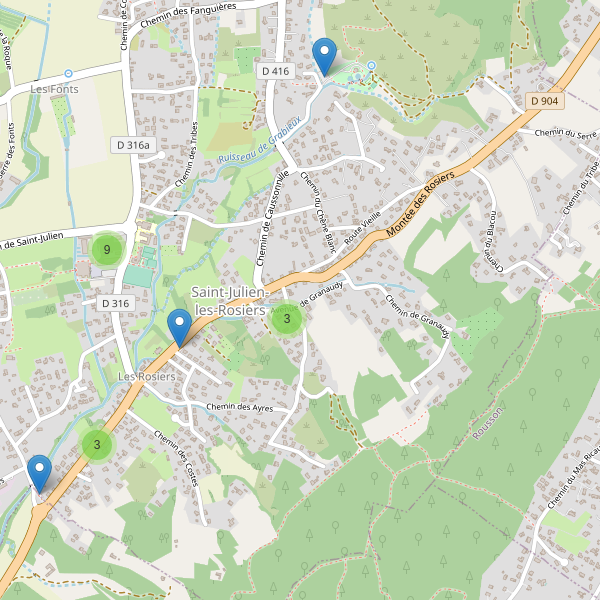 Carte des parkings à Saint-Julien-les-Rosiers Thumbnail