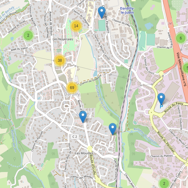 Carte des parkings à Dardilly (Métropole de Lyon) Thumbnail